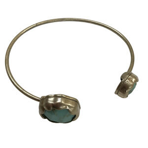 Vintage Goldtone Open Bangle Faux Turquoise Stones Adjustable